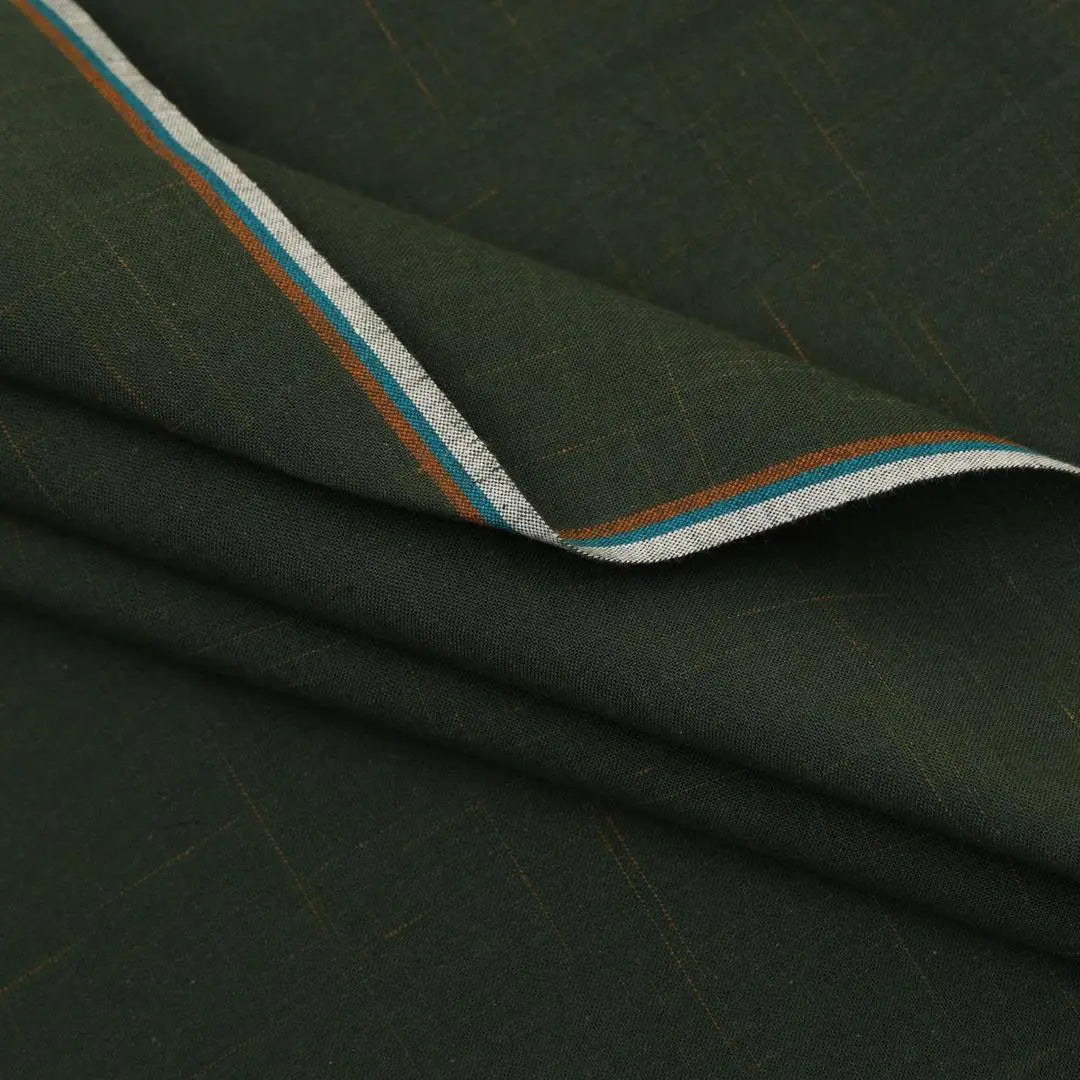 Men's Premium Cotton Suit Fabric Green Striped Border Winter