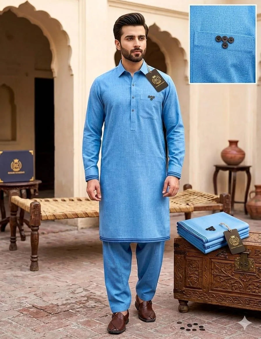 Men's Unstitched Wash & Wear Blue Suit Fabric