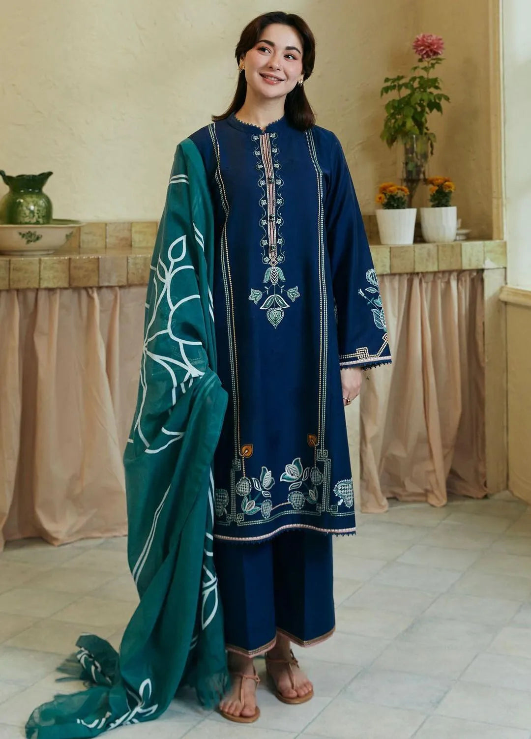 3-Piece Embroidered Lawn Suit Blue for Women