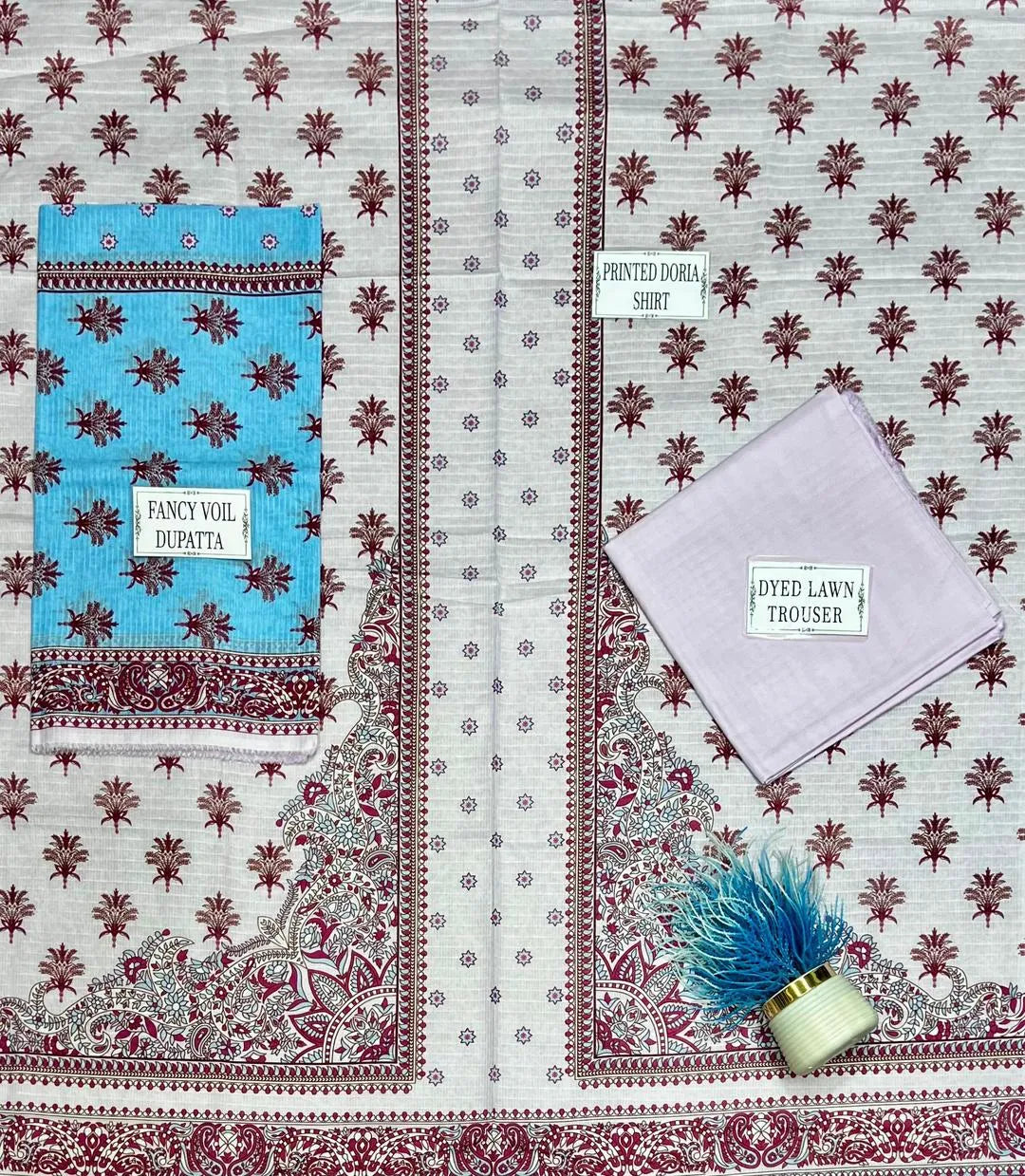 Pink Printed 3-Piece Dobby Lawn Suit Set