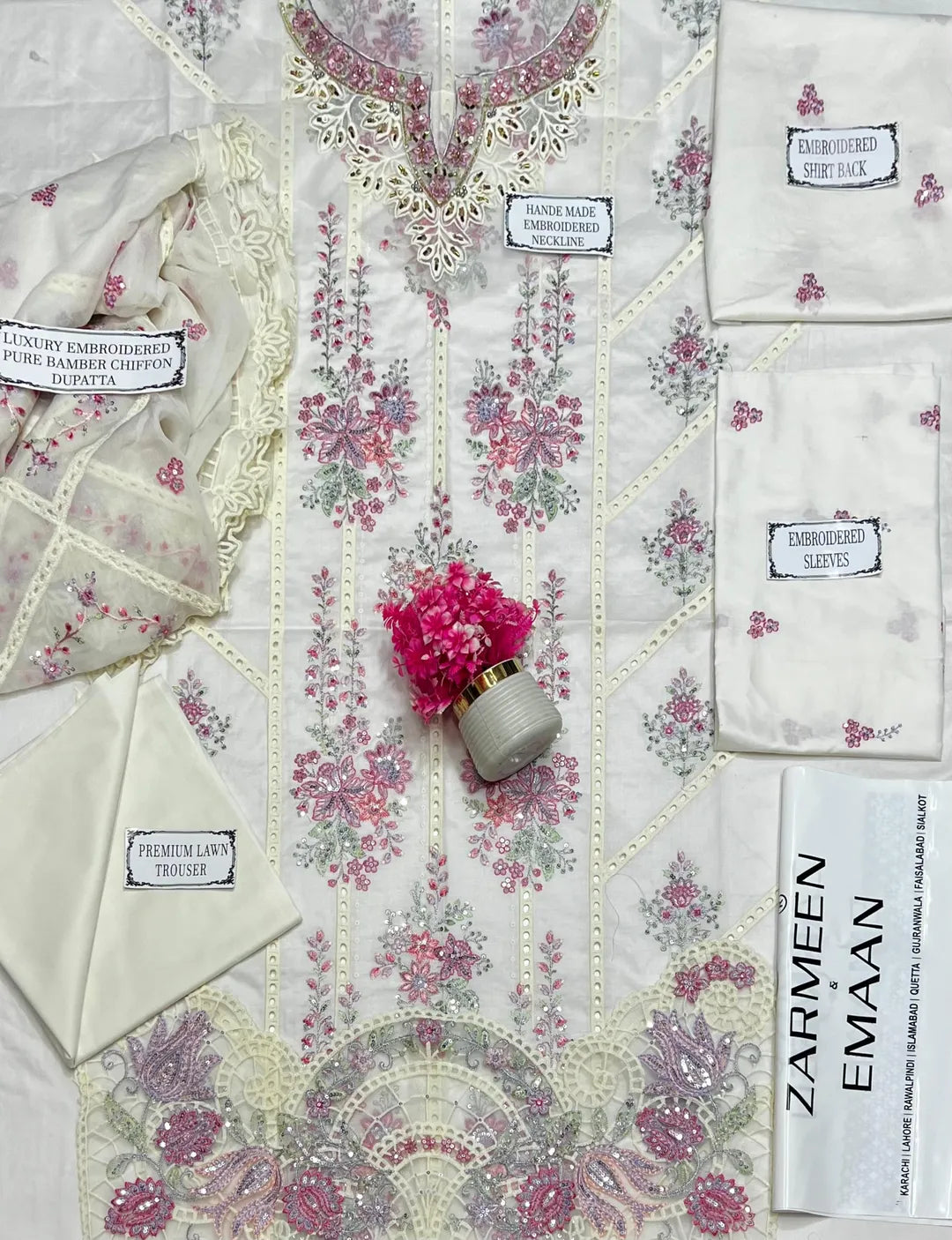 3 Pcs Women's Unstitched Embroidered Suit