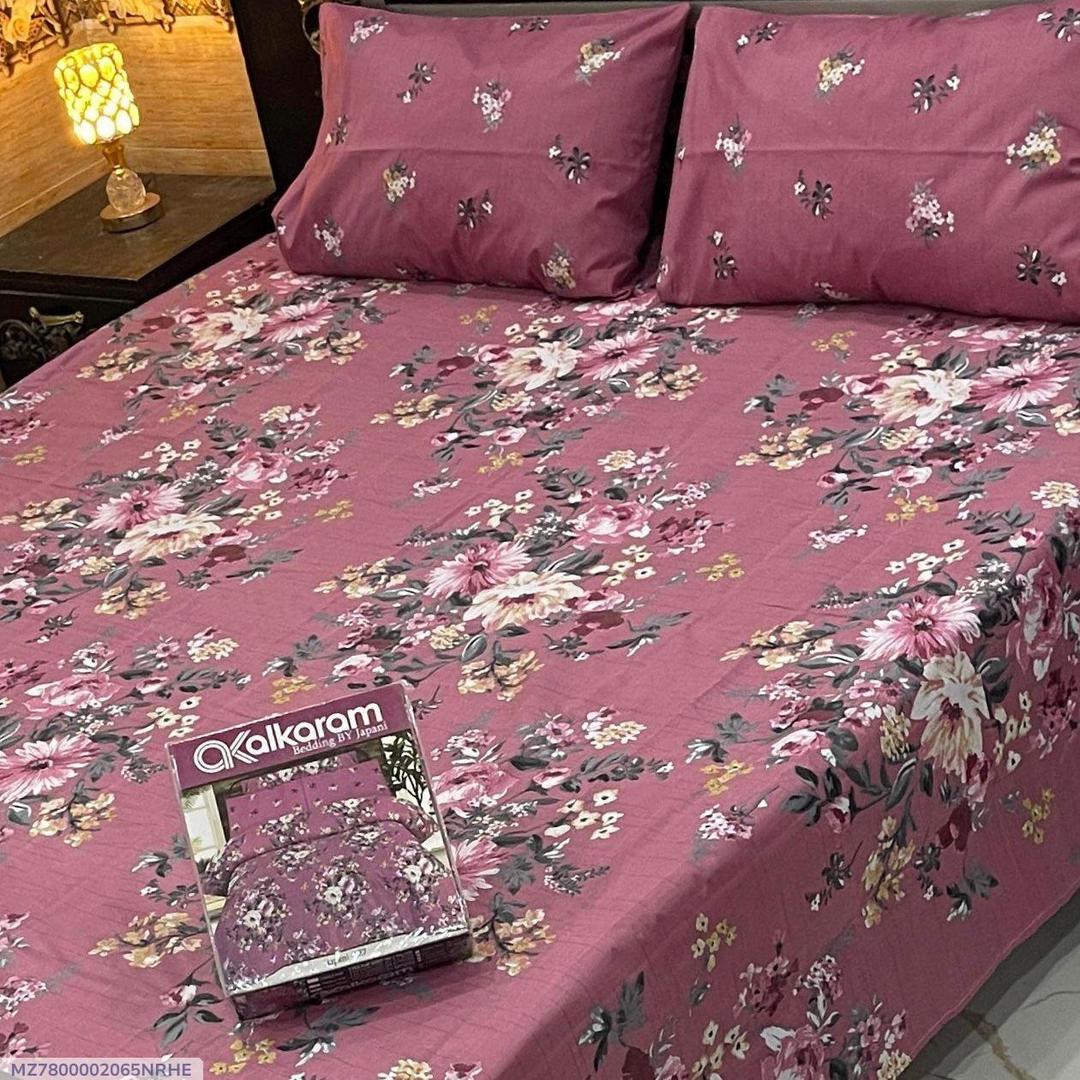 Premium Cotton Floral Bedsheet Set Pink Double Bed
