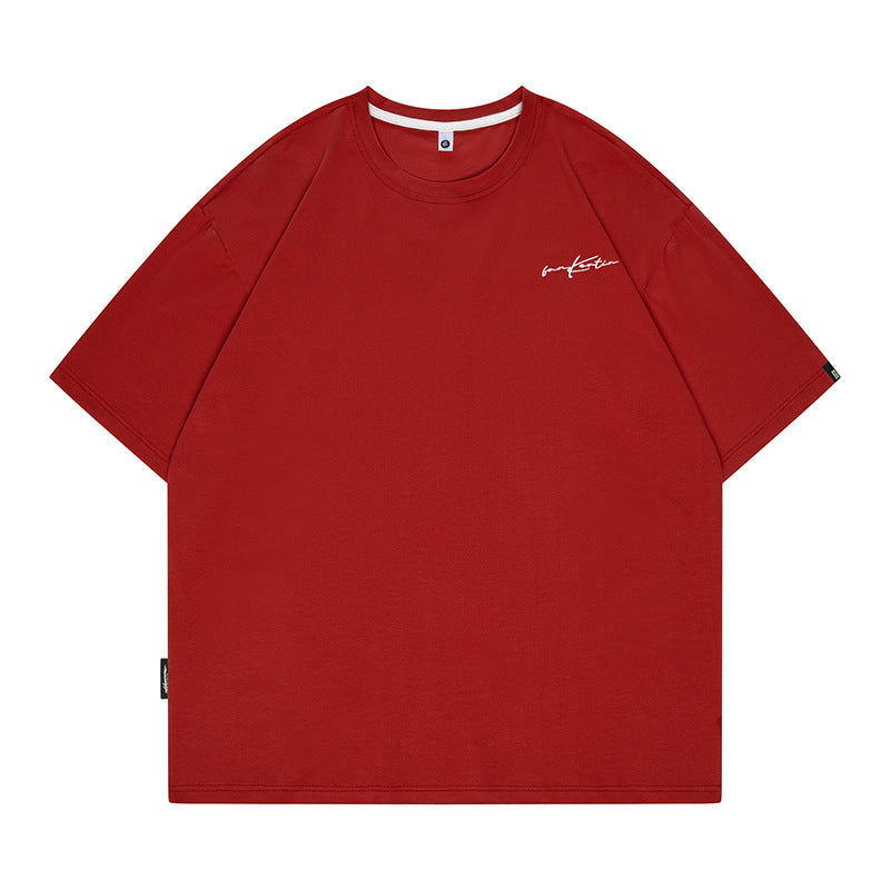 Men Loose Embroidered T-Shirt Plus Size Summer Black