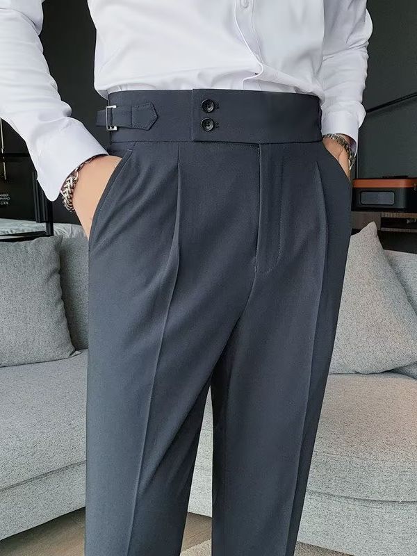 Men's High Waist Slim Fit Business Pants Black Autumn