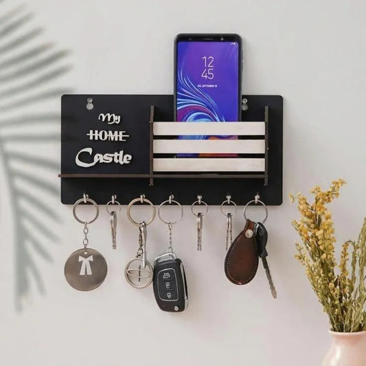 Wall-Mounted Key & Phone Holder Castle Design Black