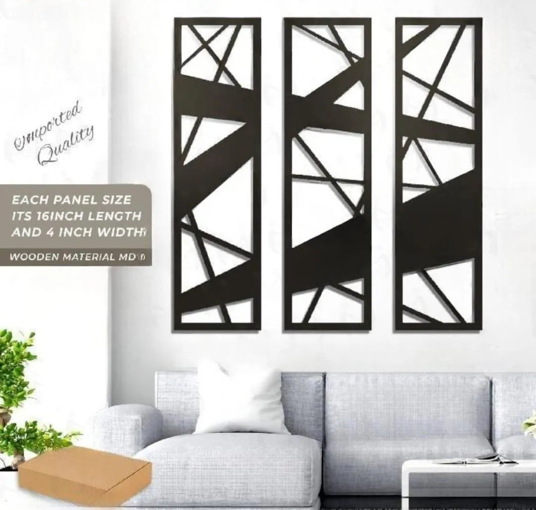 Black Laser Cut Abstract Wall Art Set of 3 Panels