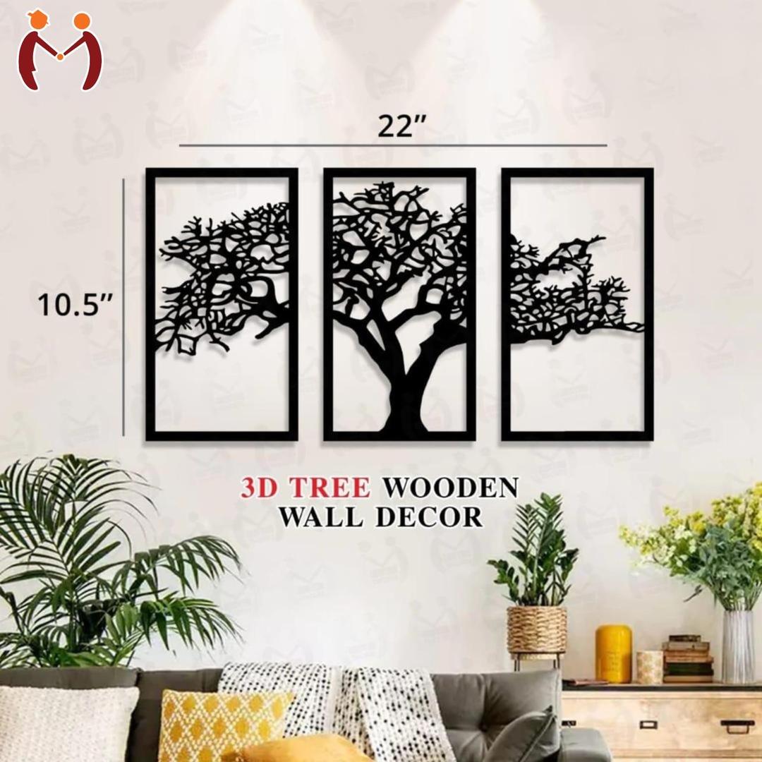 3D Tree Wall Art Set of 3 Modern Wooden Decor
