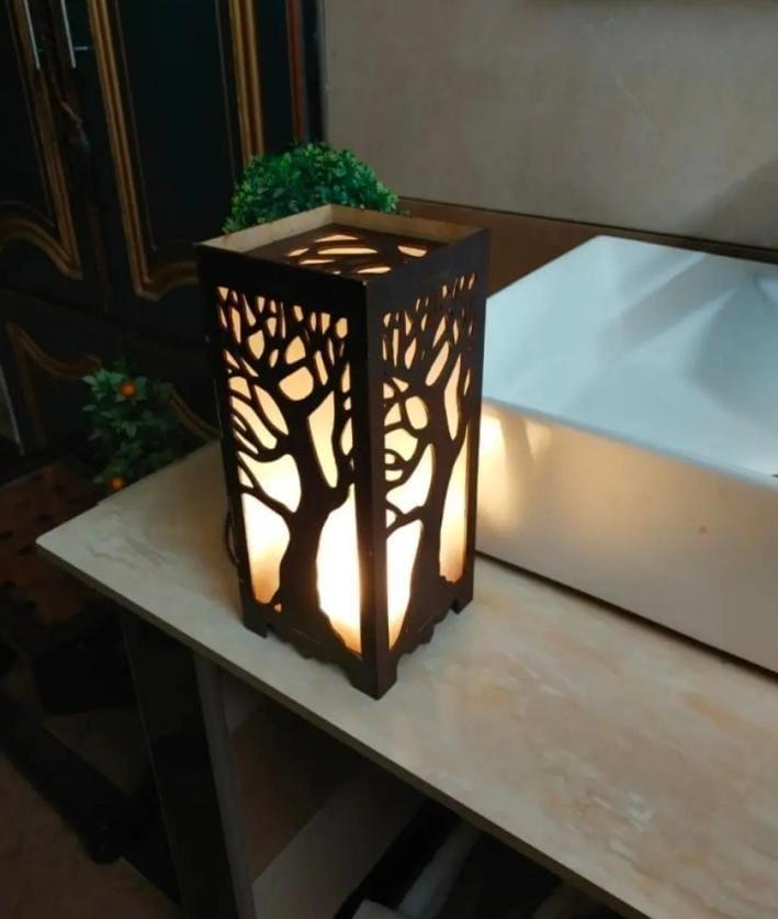 Rechargeable Tree Design Lamp Dark Brown Golden Glow 10.5"