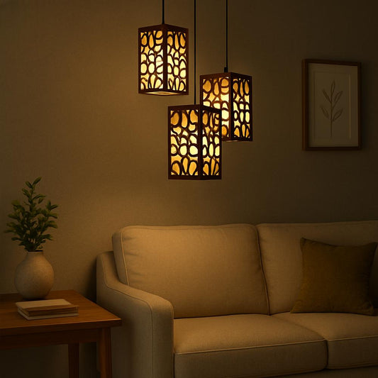 Golden Wooden Pendant Light 40 Inch Dark Brown