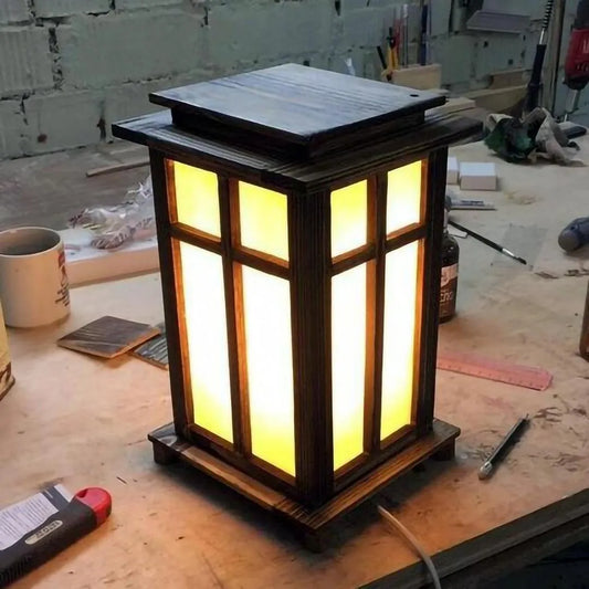 Wooden Solar Lamp with Warm Golden Glow