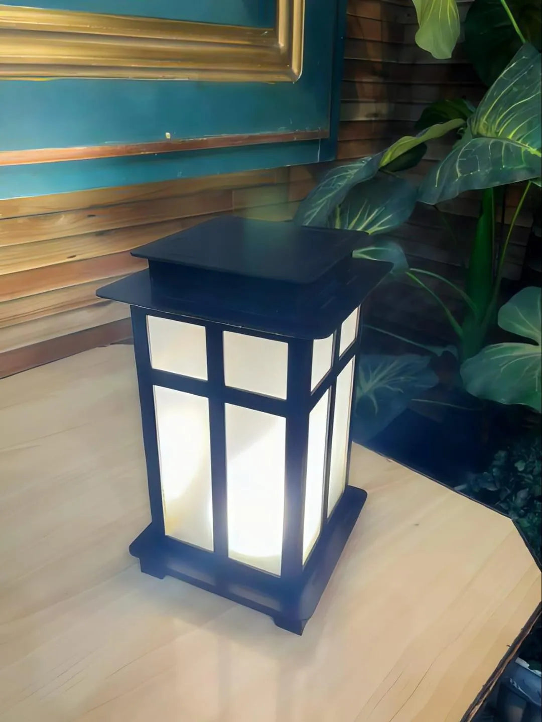 Wooden Solar Lamp with Warm Golden Glow