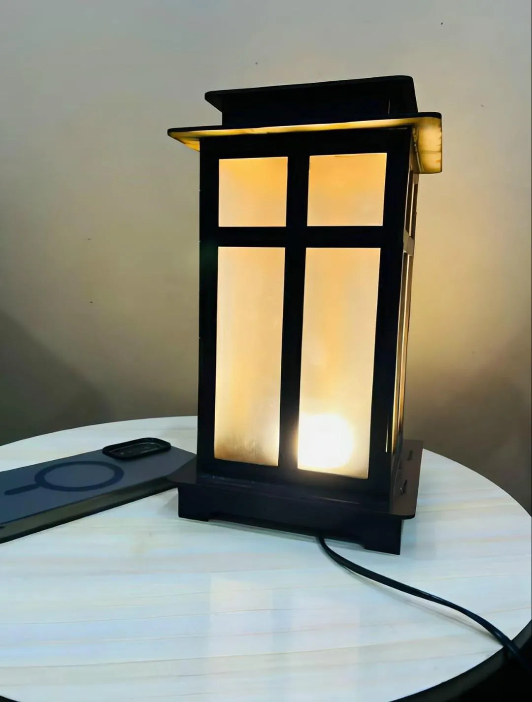 Wooden Solar Lamp with Warm Golden Glow