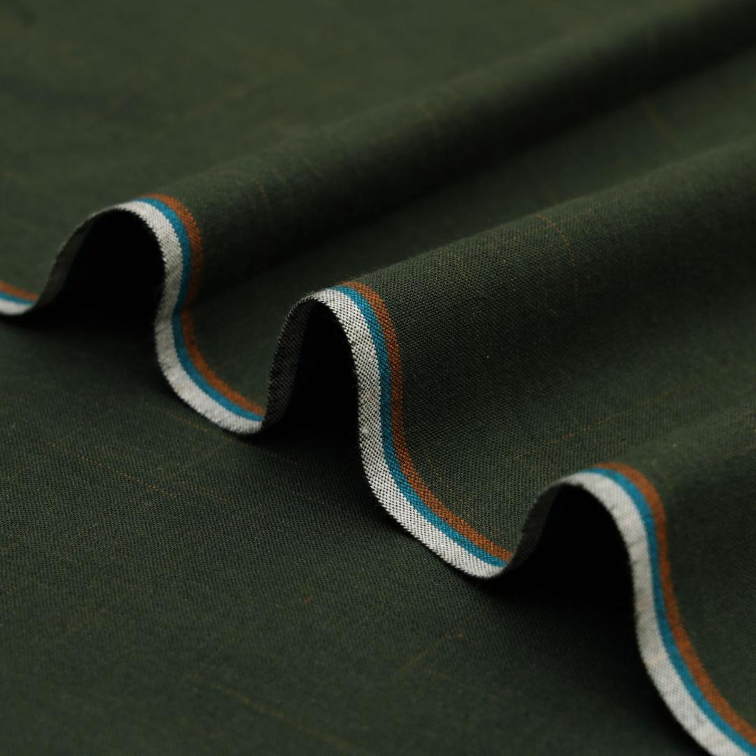 Men's Premium Cotton Suit Fabric Green Striped Border Winter