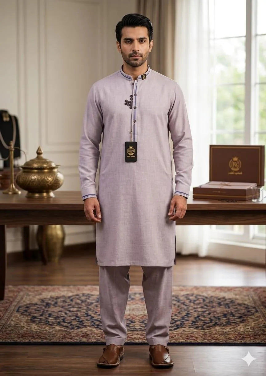 Lilac Khaddar 3.5m Suit for Men Summer