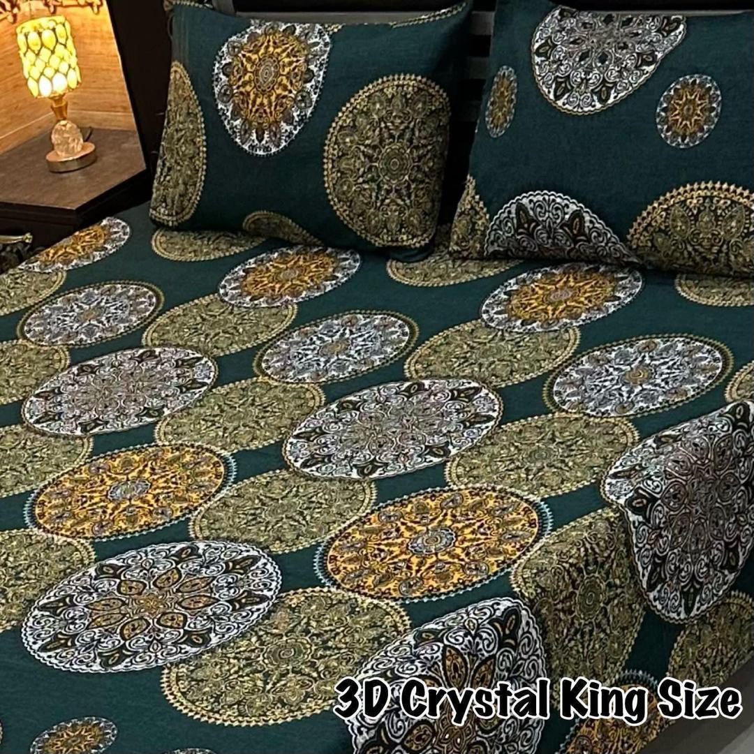 Crystal Cotton Printed Double Bedsheet Set Green 3-Piece