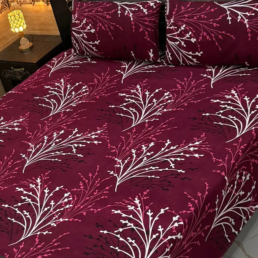 Vibrant 3 Pcs Crystal Cotton Printed Double Bedsheet
