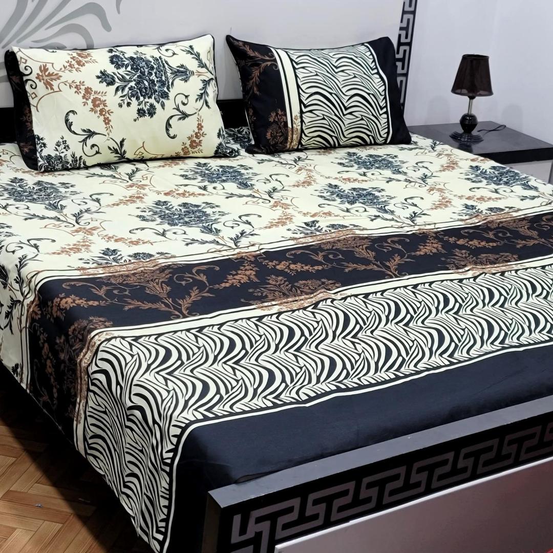 Crystal Cotton Double Bedsheet Set with Zebra Print