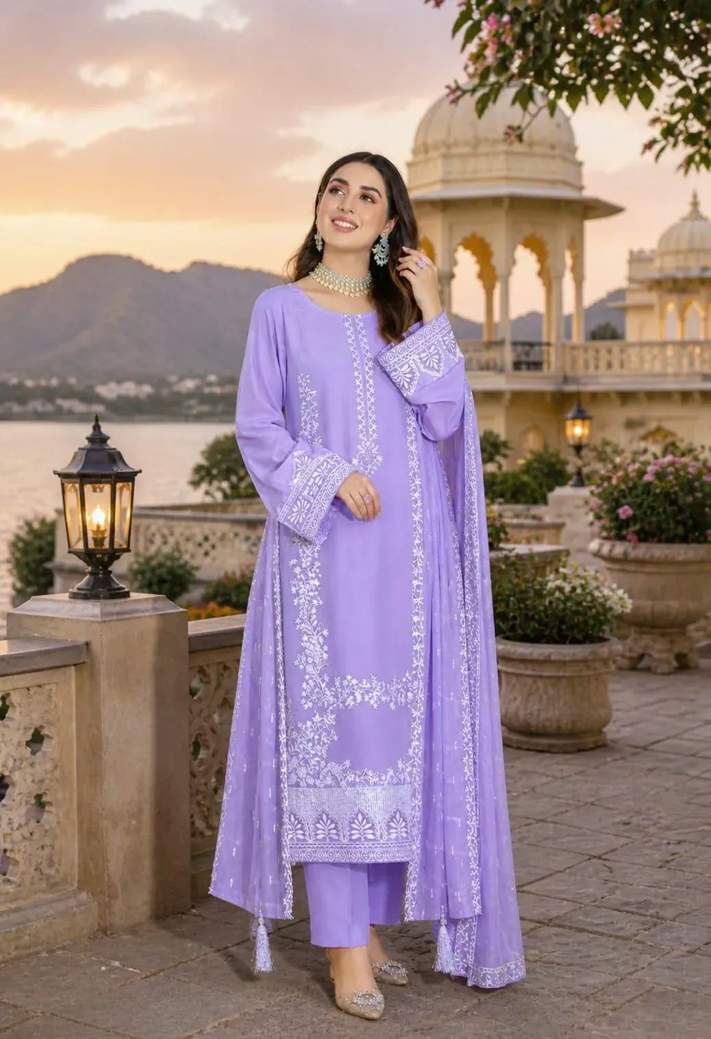 Purple Embroidered Lawn 3Pcs Set for Women