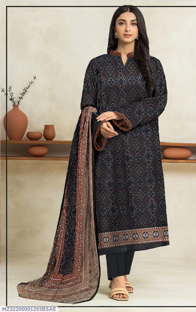 Black Printed 3-Piece Lawn Suit for Women