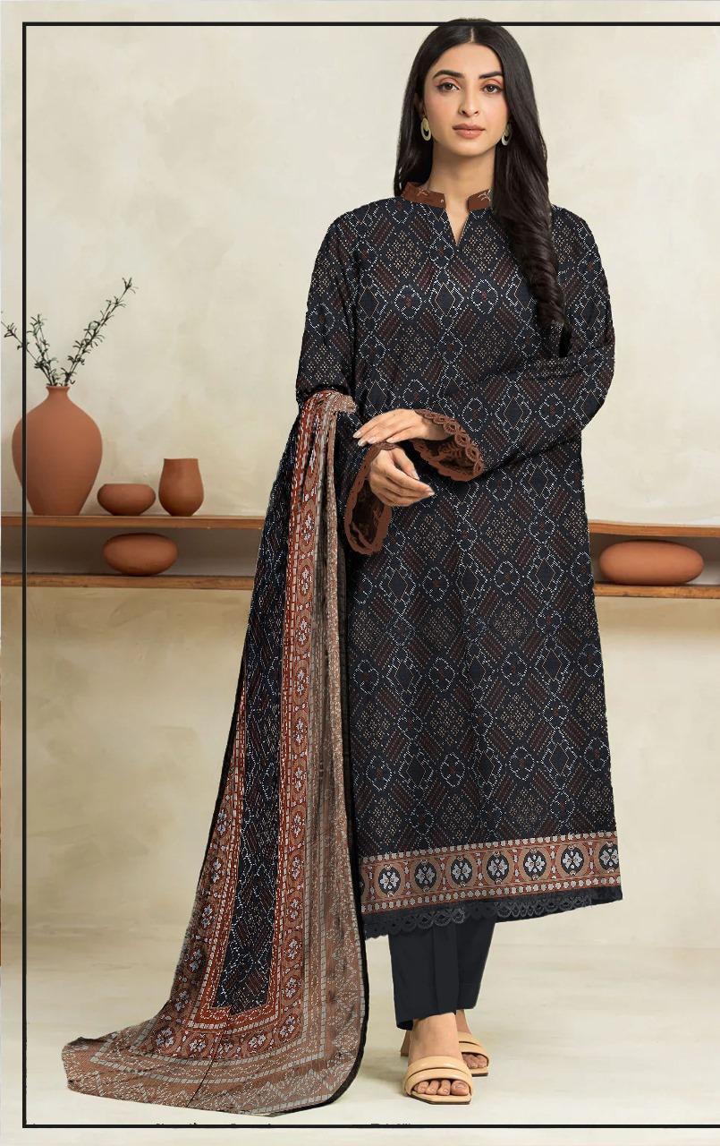 Black Printed 3-Piece Lawn Suit for Women