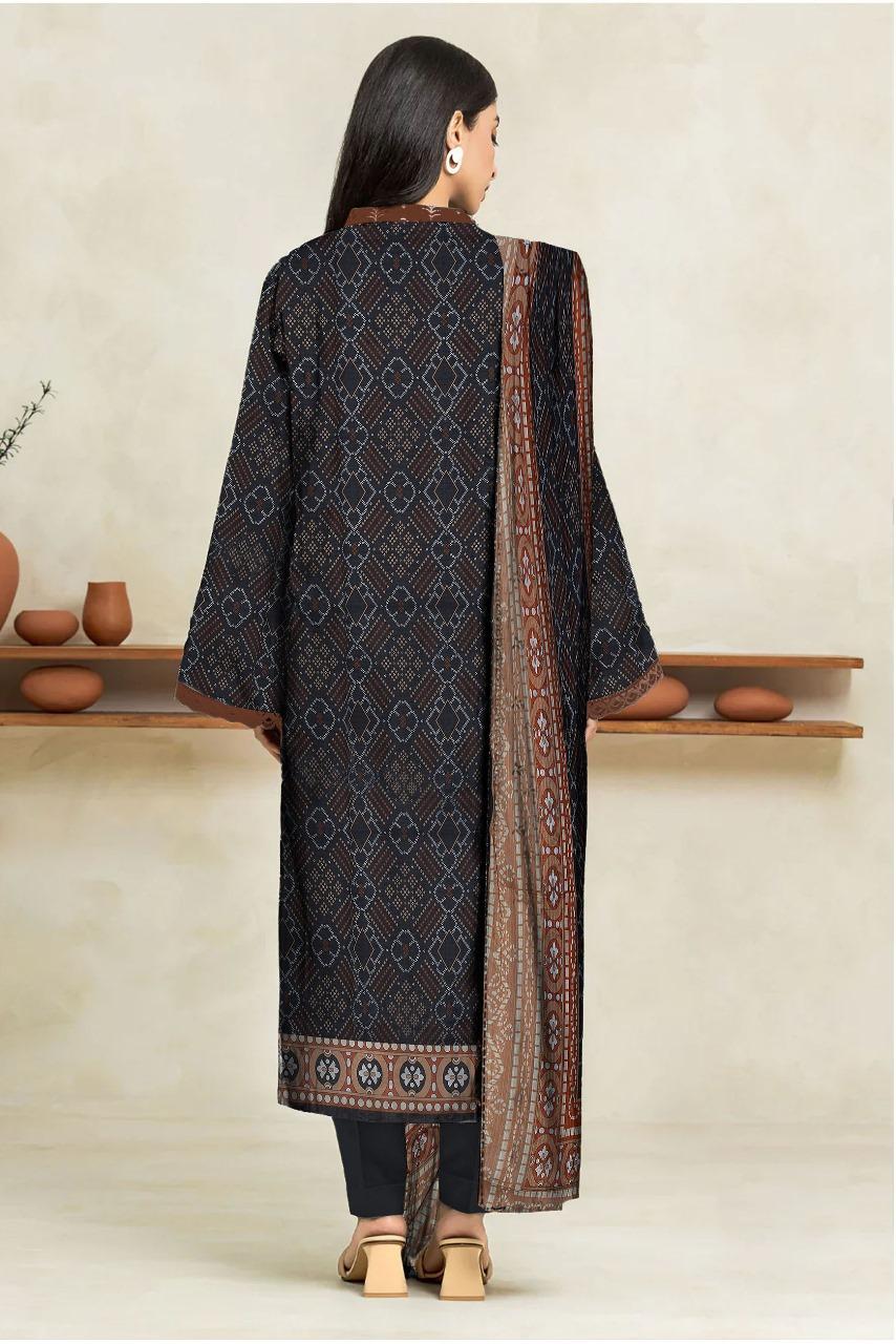 Black Printed 3-Piece Lawn Suit for Women