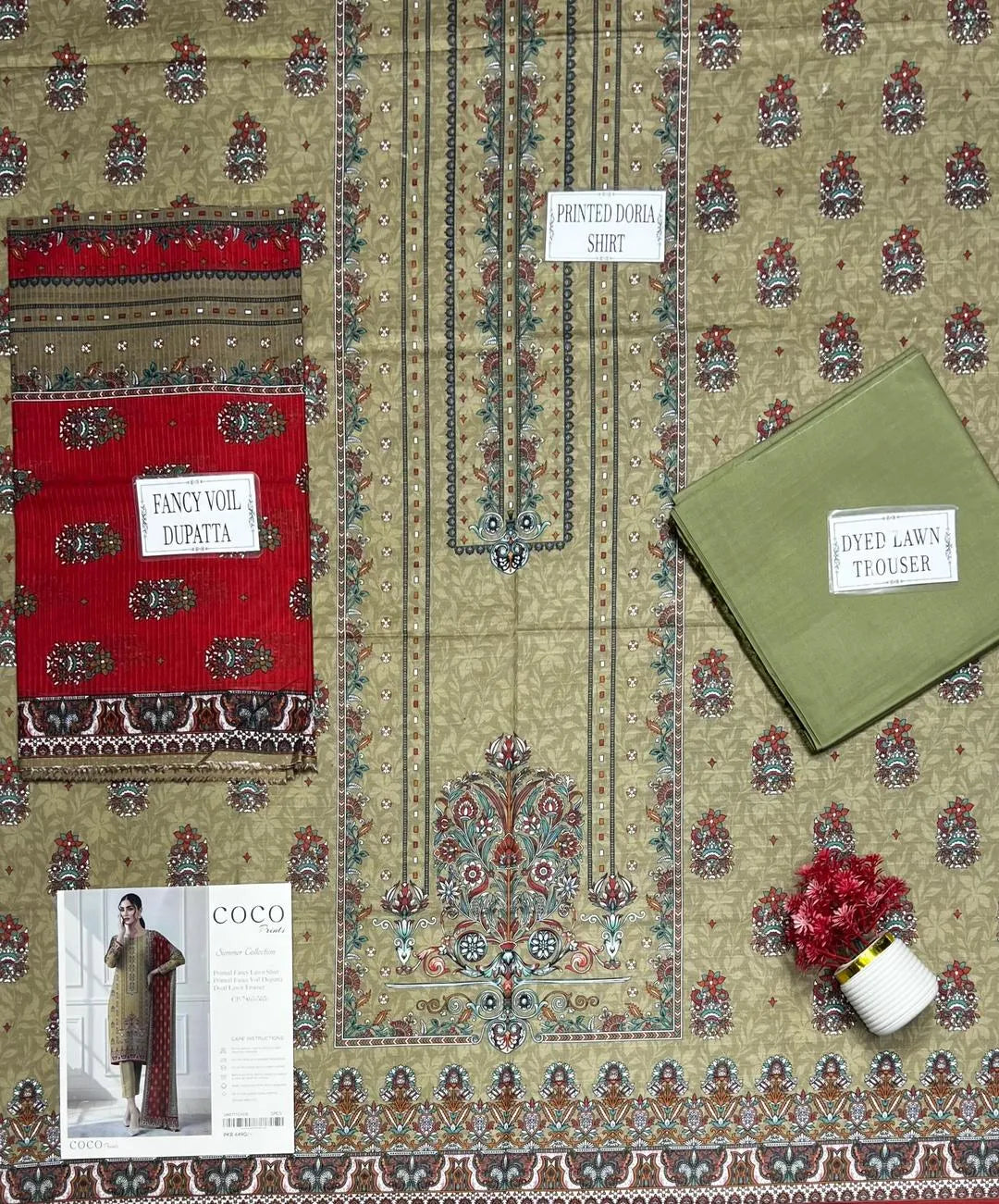 Pakistani Printed Embroidered Kurta Set with Scarf