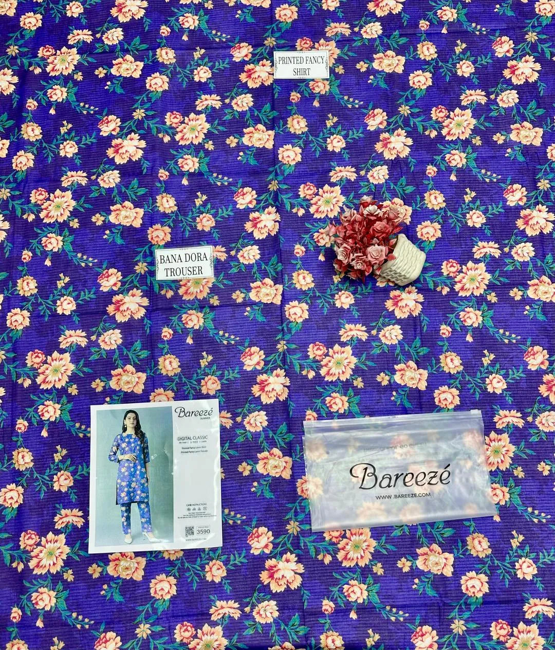 Unstitched Printed Blue Floral Suit for Women