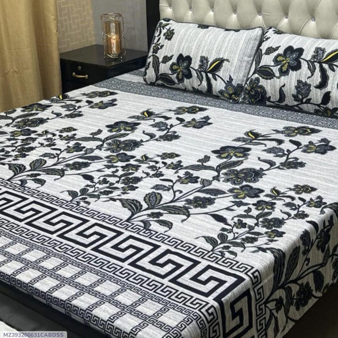 Crystal Cotton Double Bedsheet Set Grey Black Gold Floral