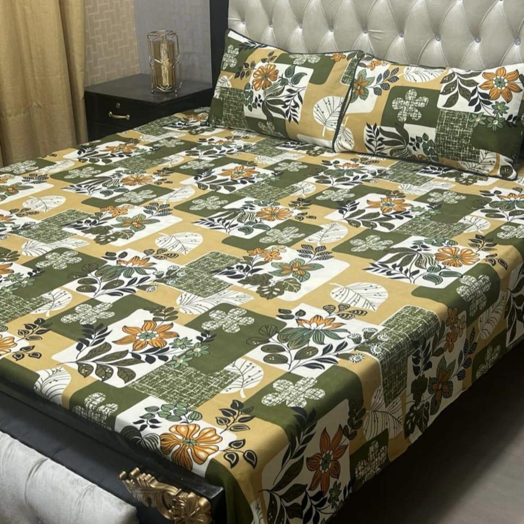 Double Bedsheet Set Green Printed Crystal Cotton 92x89