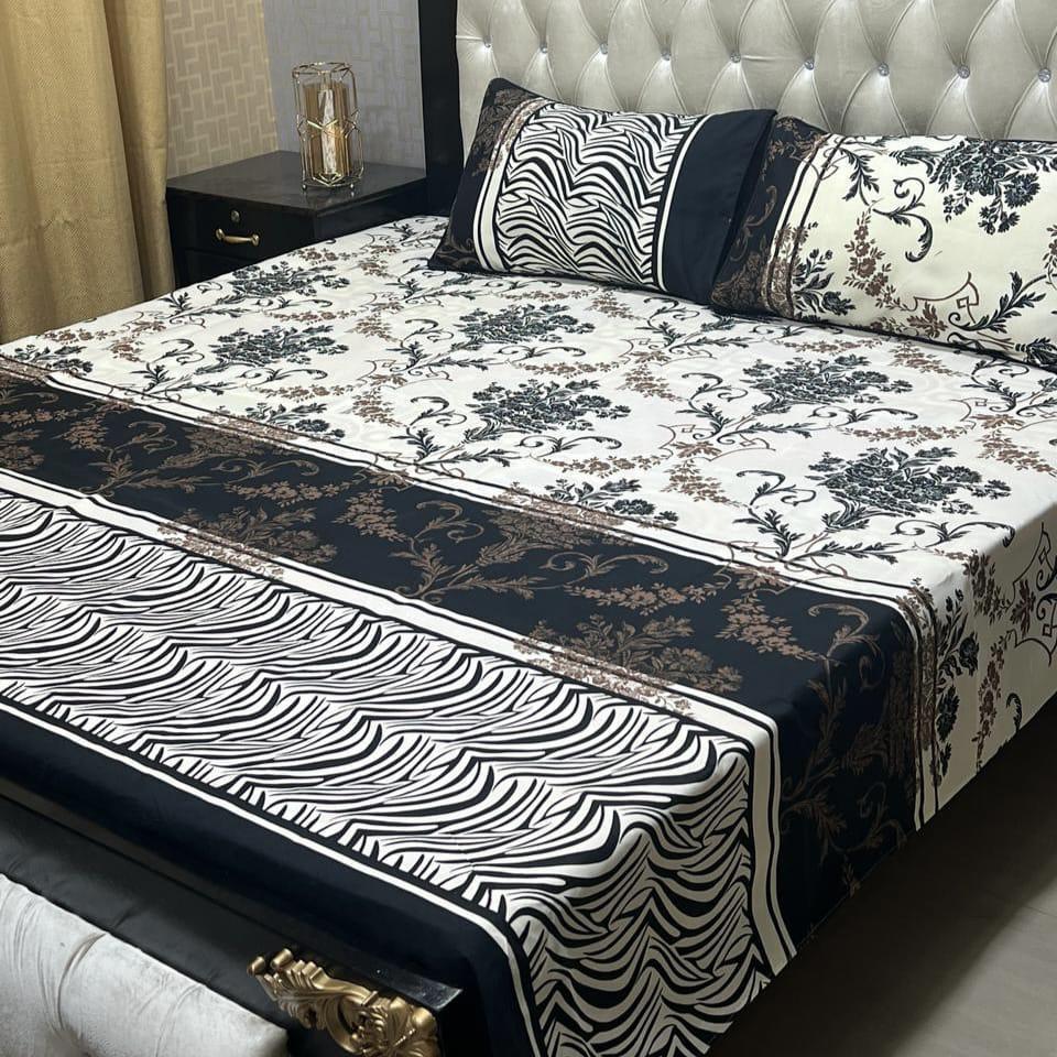 Double Bedsheet Set Off White Crystal Cotton 3 Pcs