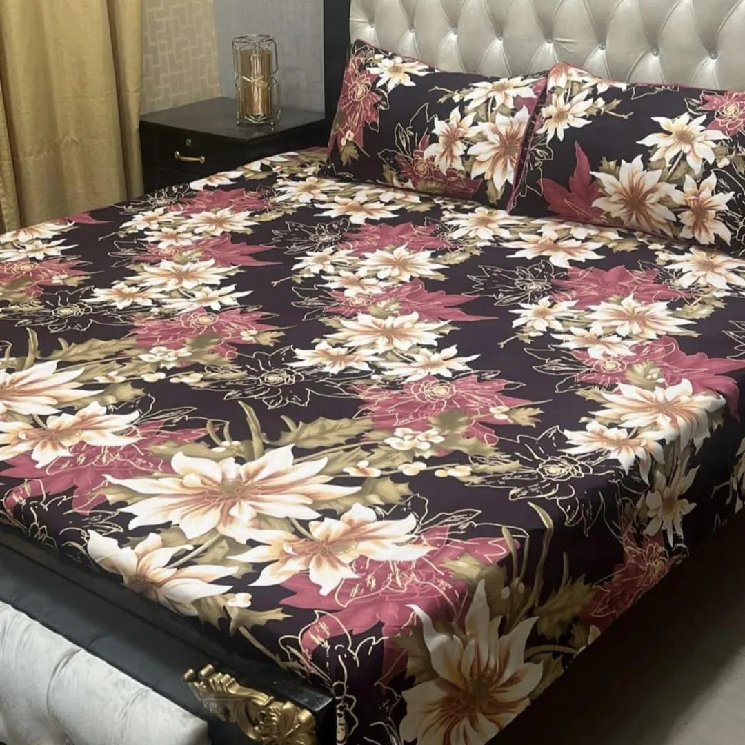 Crystal Cotton Floral Bedsheet Set Purple Double Bed