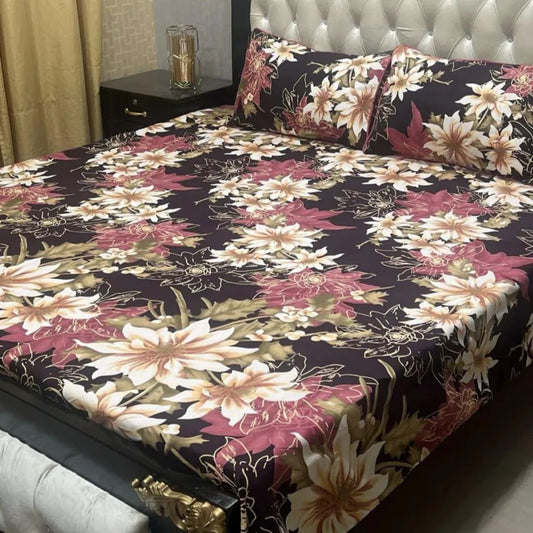 Crystal Cotton Floral Bedsheet Set Purple Double Bed