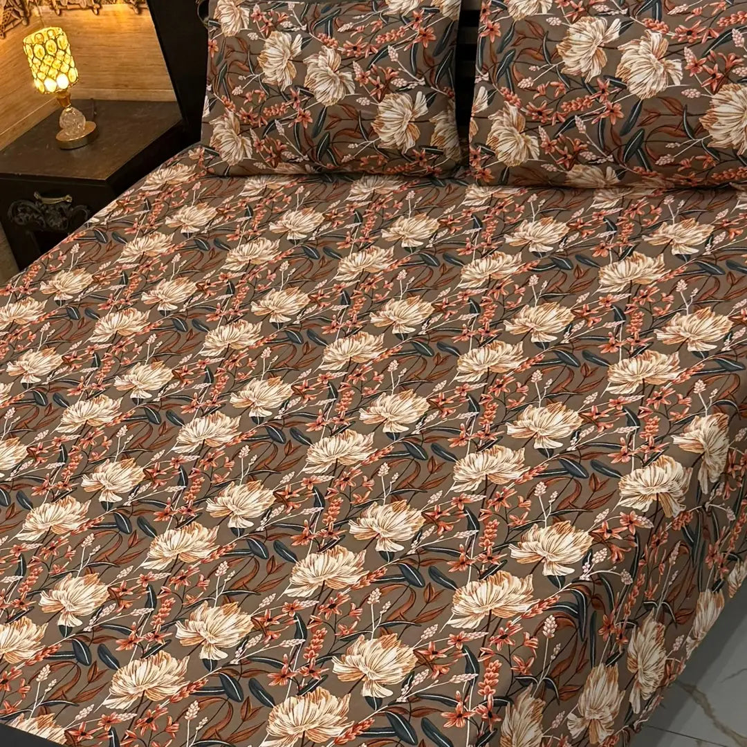 3 Pcs Cotton Sotton Printed Double Bedsheet
