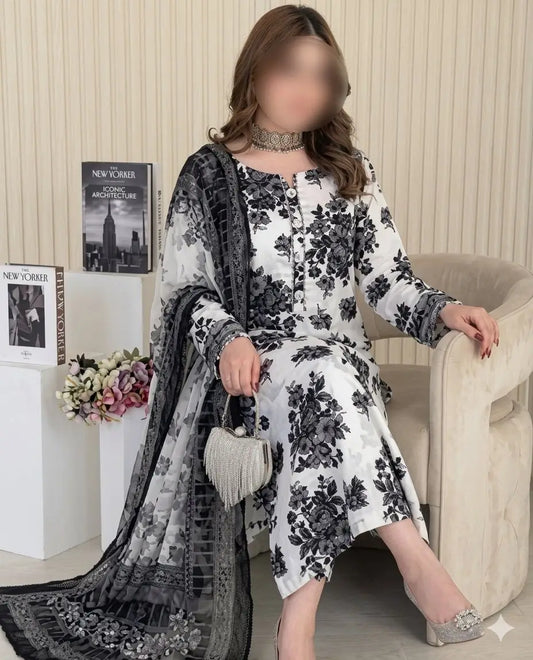 3 Pcs Women's Unstitched Digital Print Suit