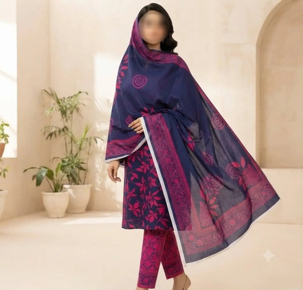 3 Pcs Women's Unstitched Digital Print Suit