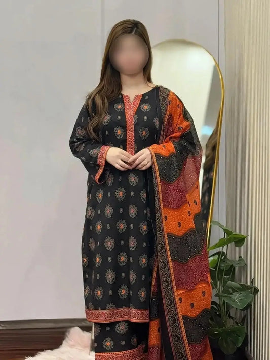 3 Pcs Women's Unstitched Digital Print Suit