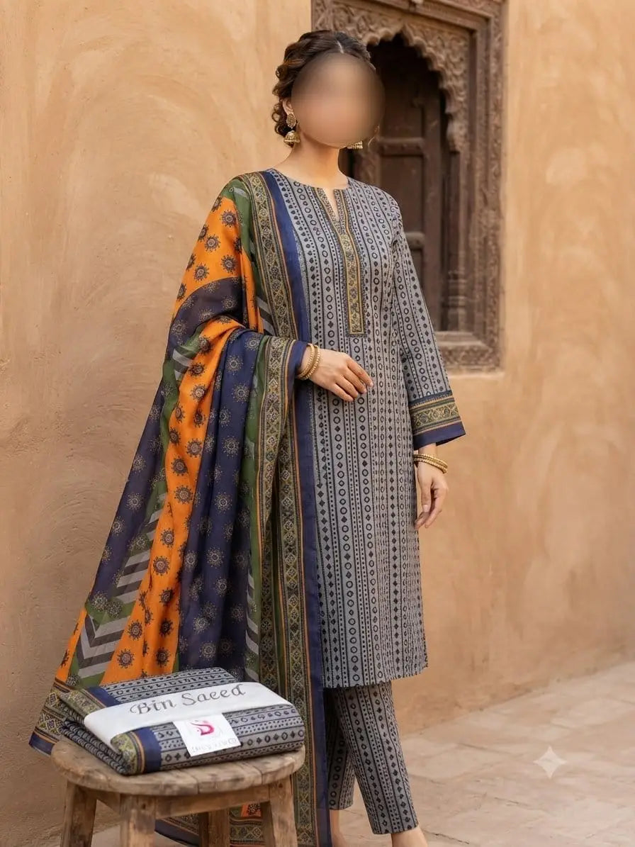 3 Pcs Women's Unstitched Digital Print Suit
