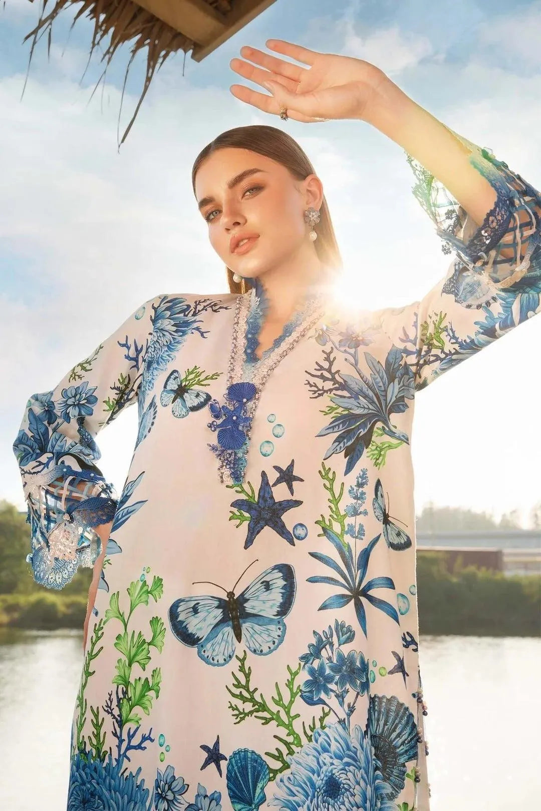 Digital Printed Lawn 3Pc Set Blue Floral Unstitched