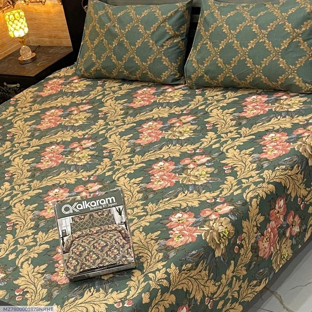 Double Bed Sheet Set Cotton Salonica Floral Green
