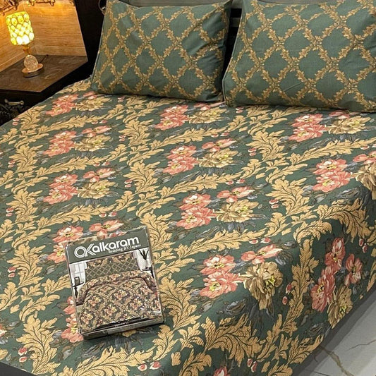 Double Bed Sheet Set Cotton Salonica Floral Green