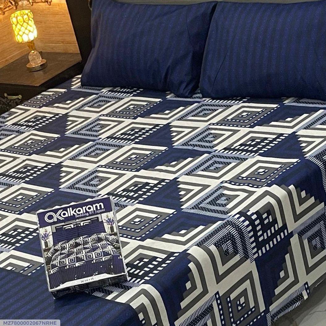 Double Bedsheet Set Cotton Salonica Navy White Geometric