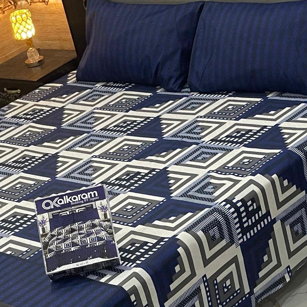 Double Bedsheet Set Cotton Salonica Navy White Geometric