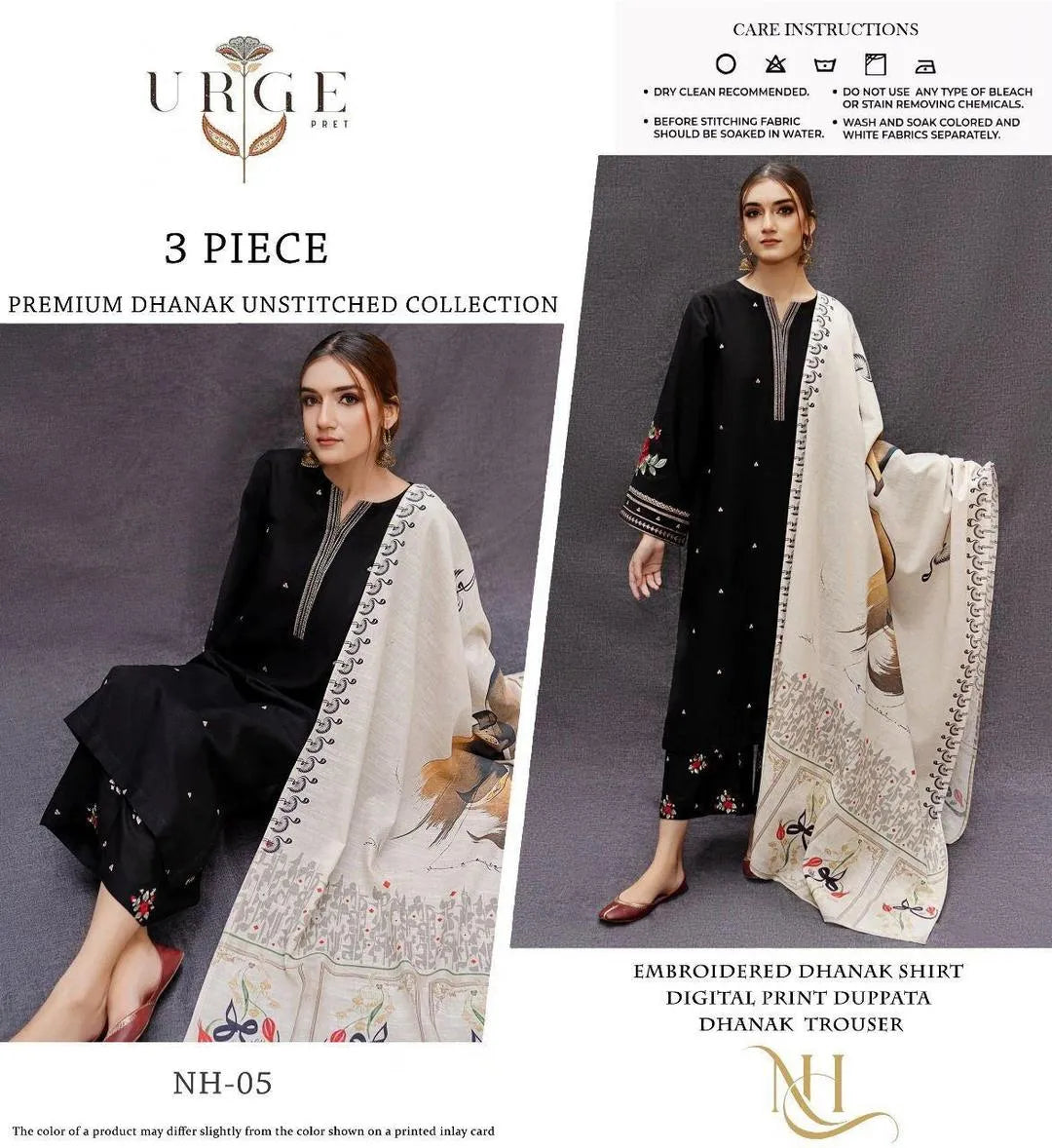 3 Piece Black Embroidered Dhanak Suit with Printed Dupatta