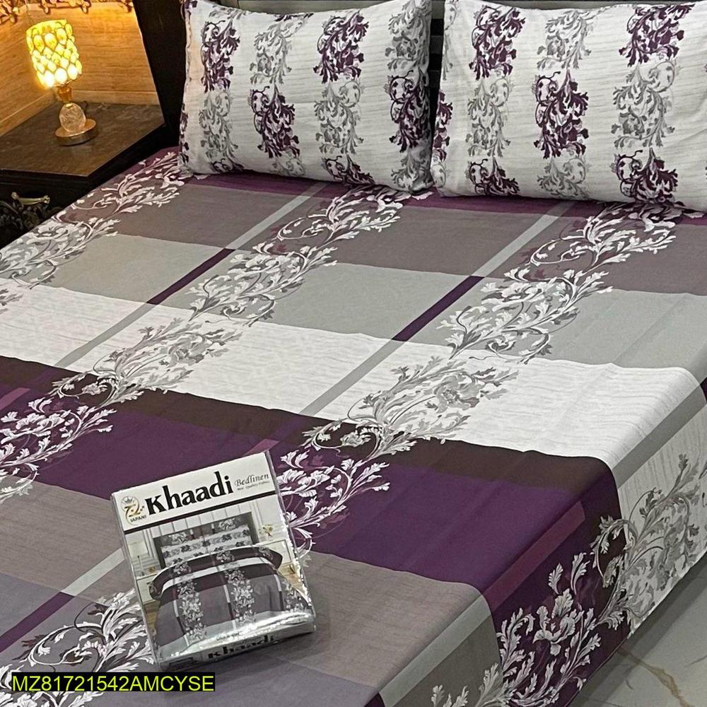 Cotton Salonica Printed Double Bedsheet Set Purple