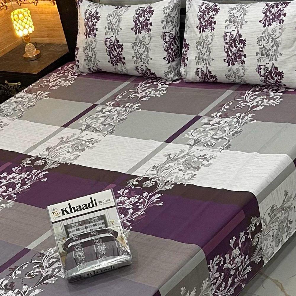 Cotton Salonica Printed Double Bedsheet Set Purple