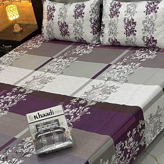 Cotton Salonica Printed Double Bedsheet Set Purple