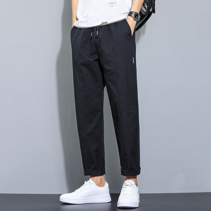 Men Loose Straight Cotton Pants Black Autumn