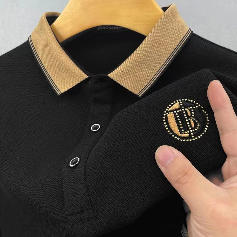 Men Cotton Embroidered Polo Shirt Orange Large Summer