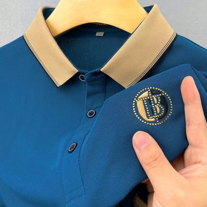 Men Cotton Embroidered Polo Shirt Orange Large Summer