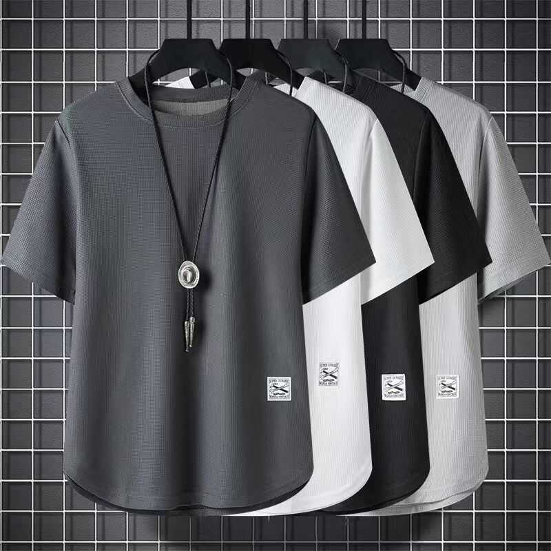 Men Waffle Short Sleeve T-Shirt Loose Breathable Plus Size